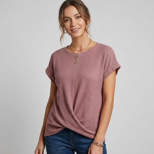 Samantha | Waffle Knit Casual T-Shirt Women's Loose Fit Top