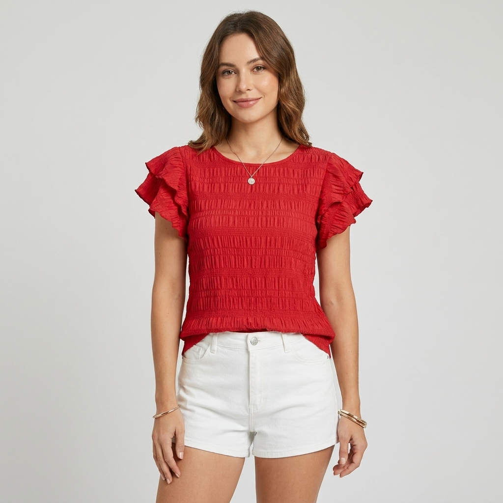 Sandra | Ruffle Round Neck Blouse Summer Top