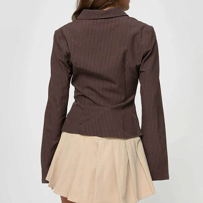Shanely | Women’s Stripe Button-Through Blouse with Flared Sleeves