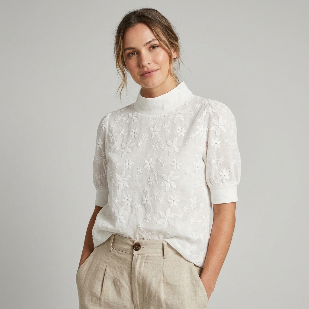Sharon | Floral Stand-Up Collar Blouse Top