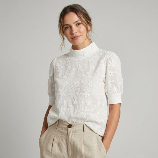 Sharon | Floral Stand-Up Collar Blouse Top