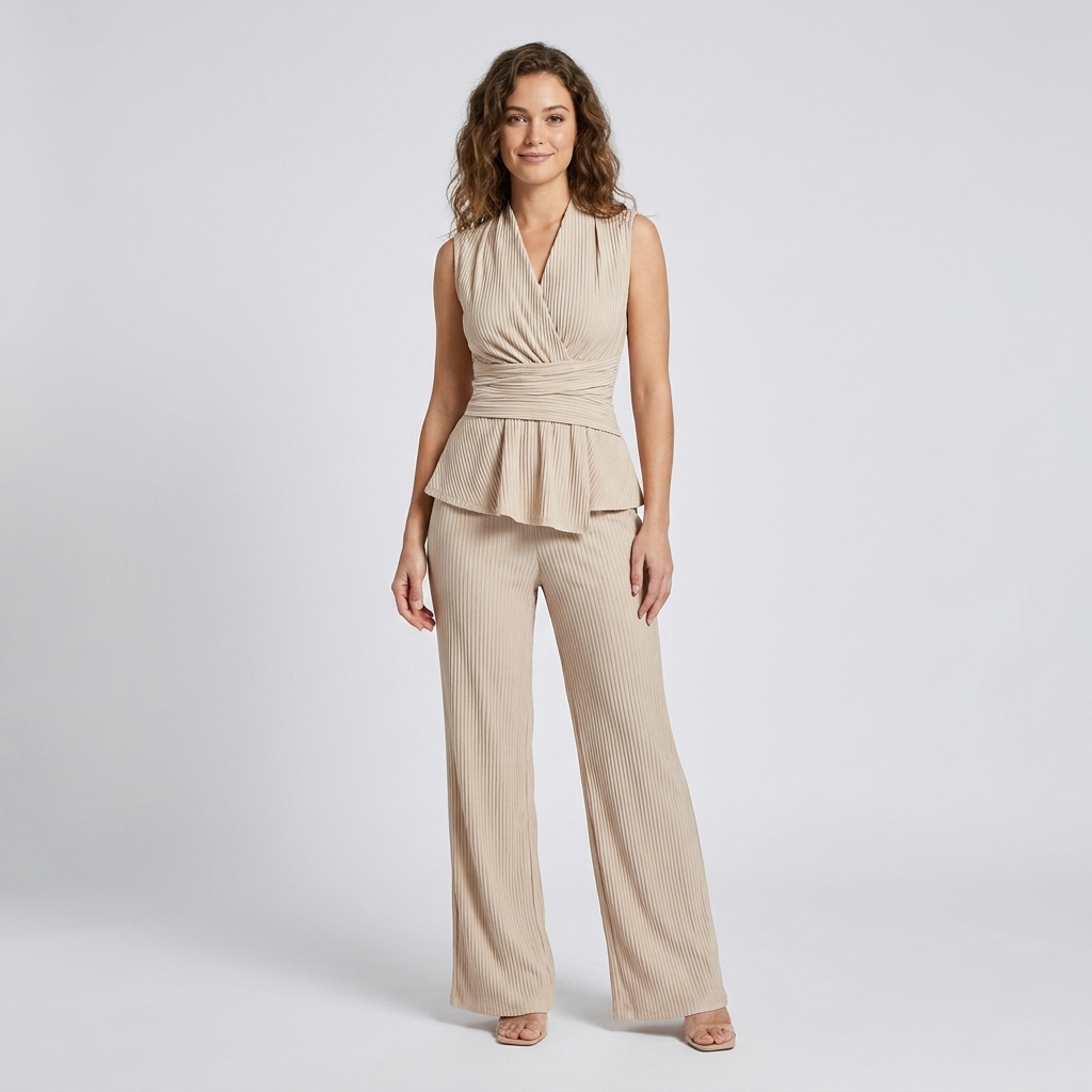 Shirley | Women's Spring Pleated Peplum Pants Set