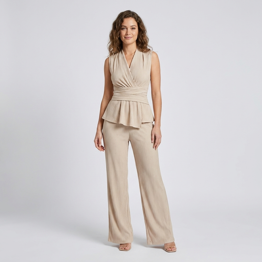 Shirley | Women's Spring Pleated Peplum Pants Set