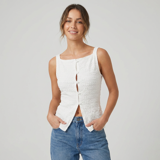 Sierra | Spring Sleeveless Button Front Top