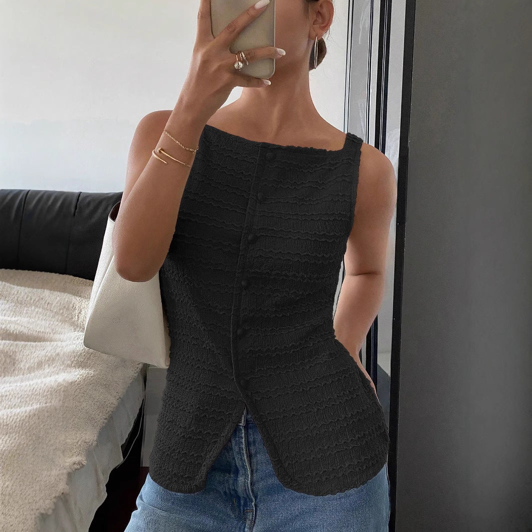 Sierra | Spring Sleeveless Button Front Top