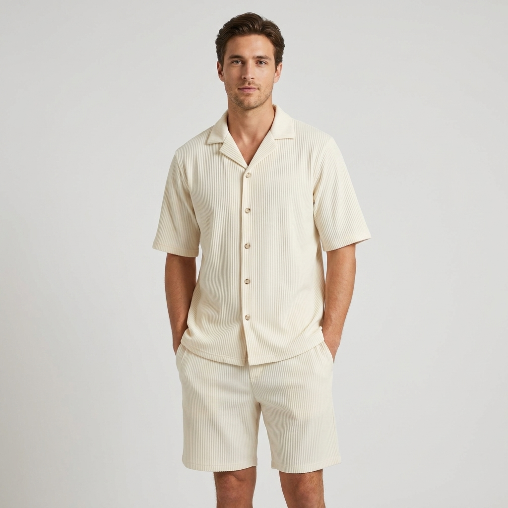 Walter | Men's Ribbed Button Up Shirt and Shorts Set