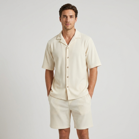 Walter | Men's Ribbed Button Up Shirt and Shorts Set