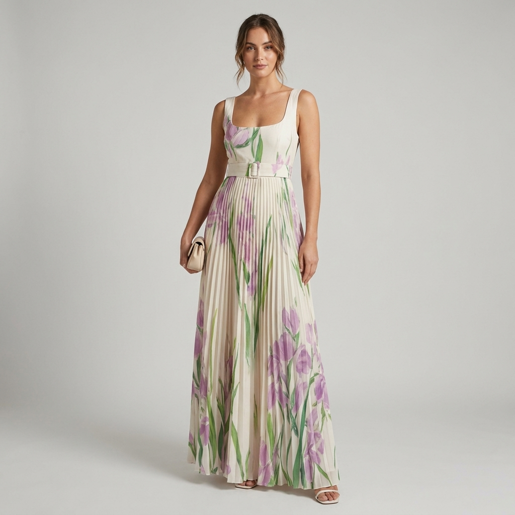Angela | Pleated Floral Maxi Dress