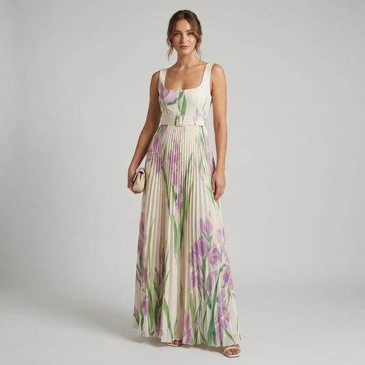 Angela | Pleated Floral Maxi Dress