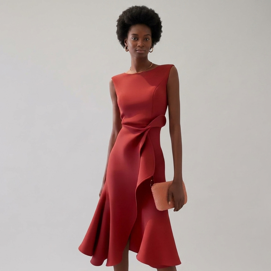 Sandra | Draped Asymmetric Midi Dress for Women
