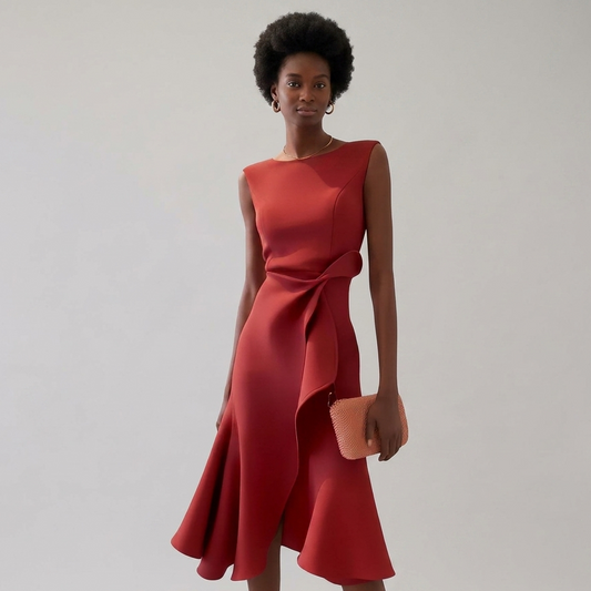 Sandra | Draped Asymmetric Midi Dress for Women